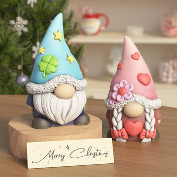 Christmas Gnome & Kitten Silicone Mold – 3D Figurine Candle Mold for Plaster, Resin & Wax, Heart Star Nordic Decor DIY