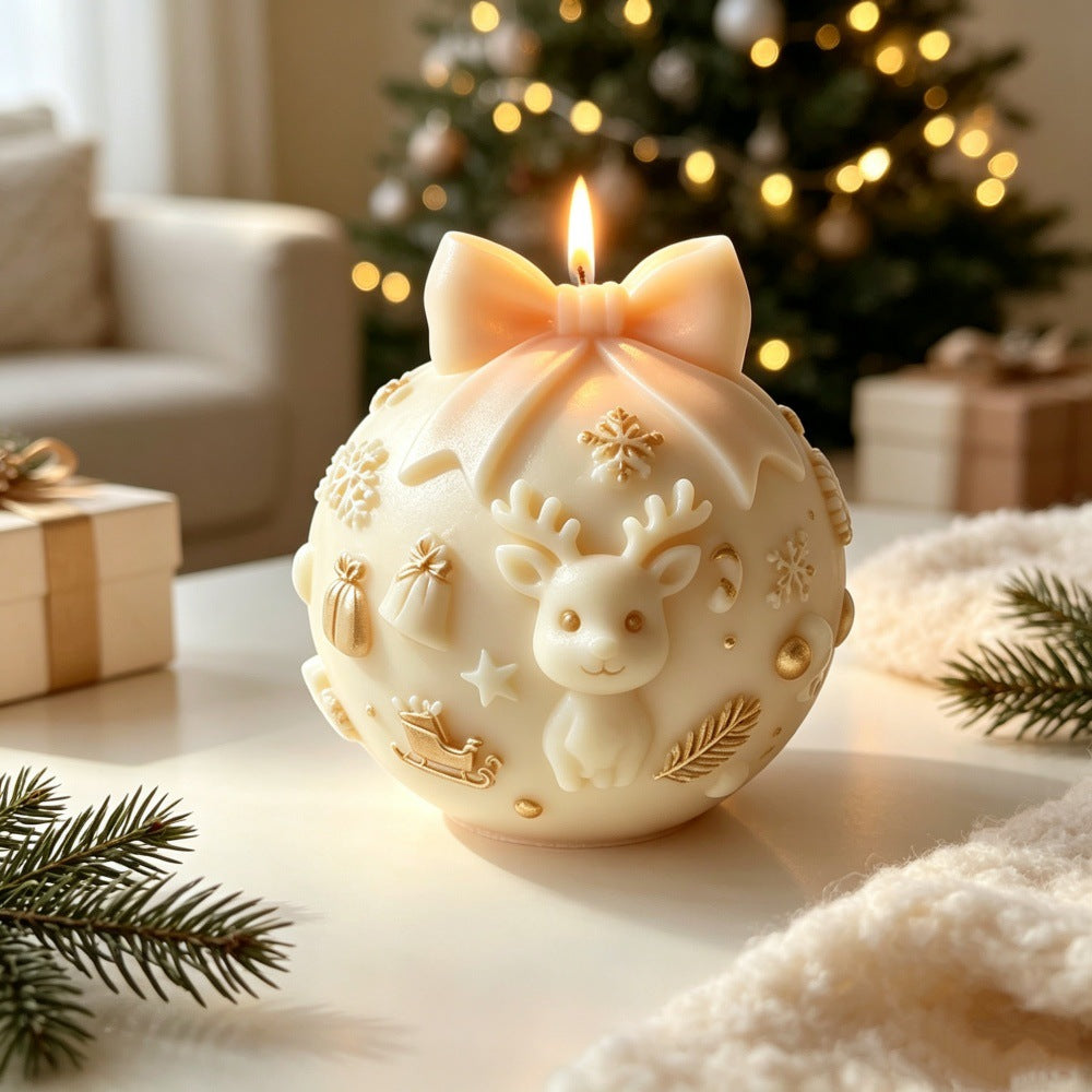 Christmas Embossed Sphere Silicone Mold, Bow Crystal Ball Design, DIY Scented Candle & Festive Decoration Mold
