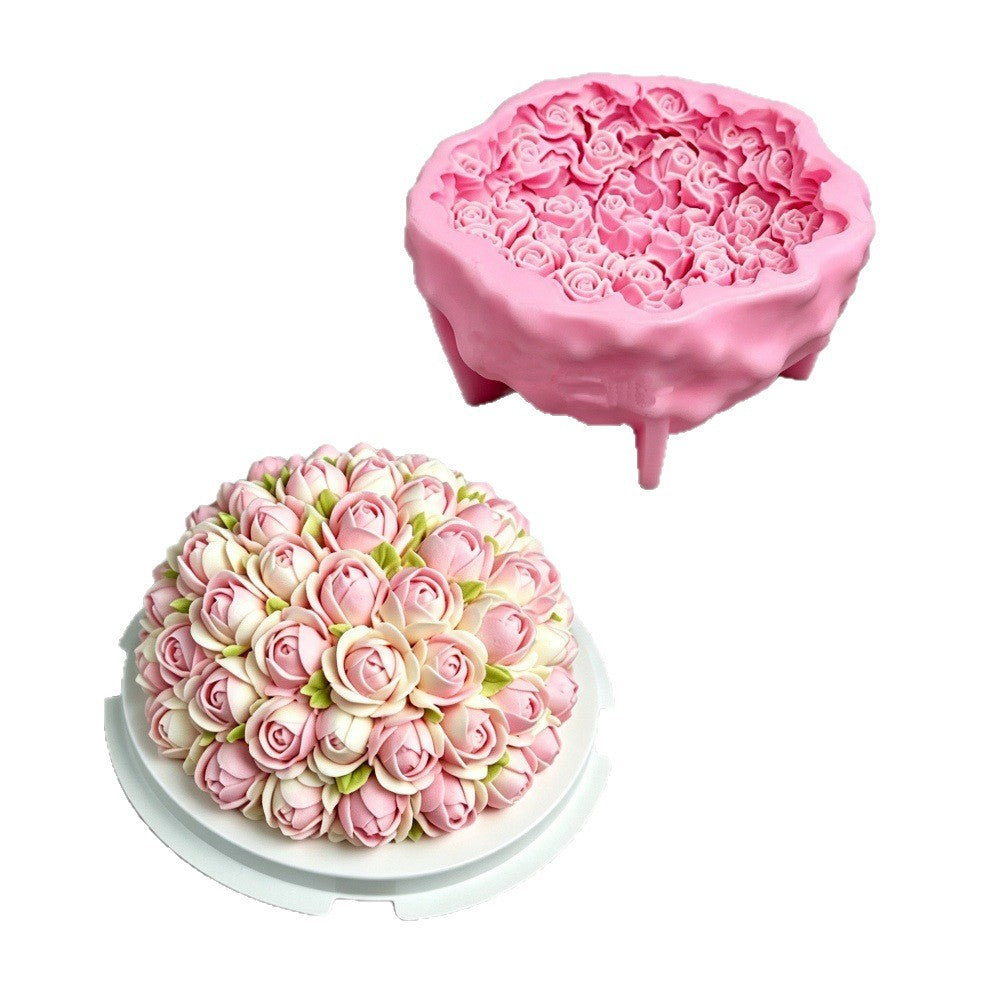 Rose & Daisy Flower Ball Silicone Mold, Food Grade 3D Floral Mousse Cake Mold, Non-stick Baking Mold for Chocolate, Panna Cotta & Dessert Making