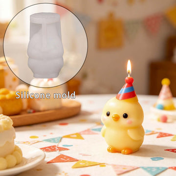 Cute Duck with Birthday Hat Silicone Mold, DIY Scented Candle Figurine Mould, Birthday Party Decor Ornament Casting Mold