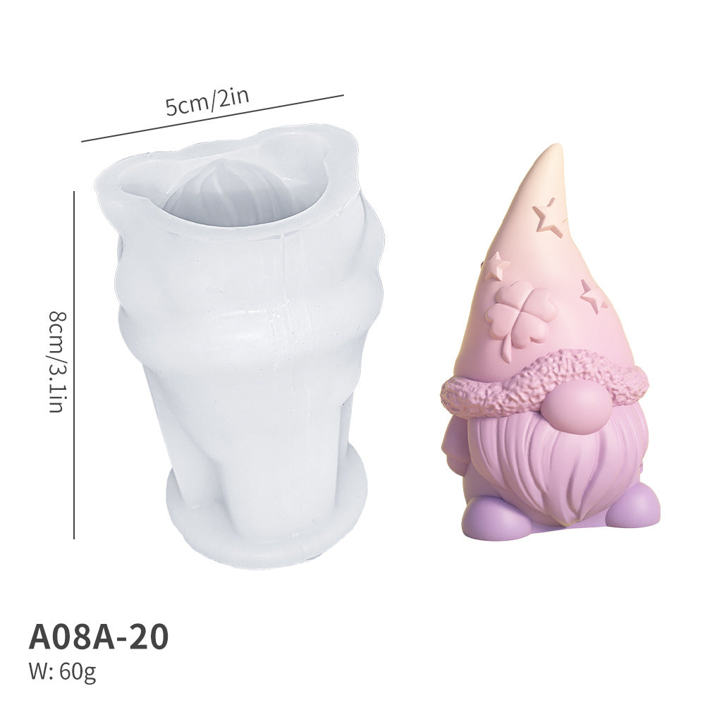 Christmas Gnome & Kitten Silicone Mold – 3D Figurine Candle Mold for Plaster, Resin & Wax, Heart Star Nordic Decor DIY