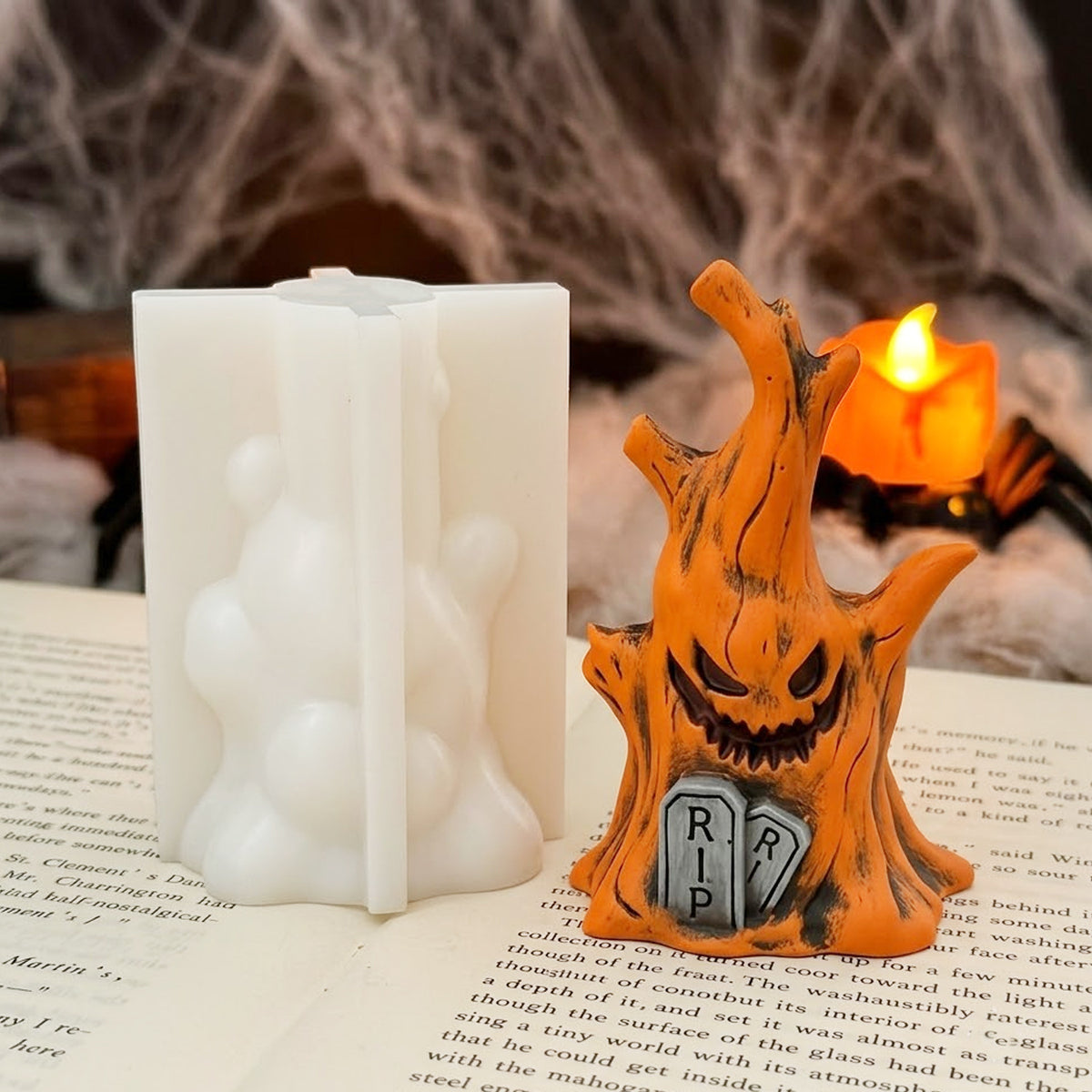 3D Spooky Tree Stump Silicone Mold, Halloween Creepy Tree Monster Mould, Scented Candle & Soap Casting Mold for Home Halloween Decor