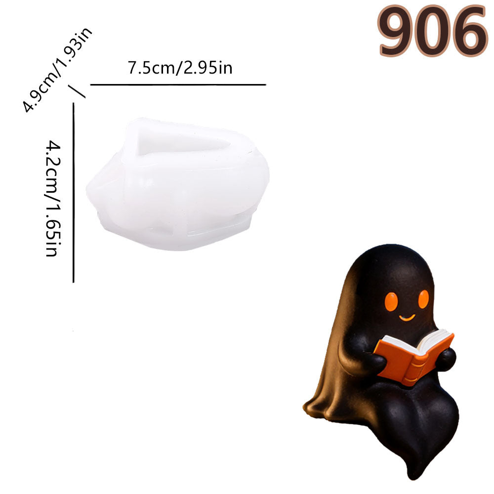 Cute Reading Ghost Silicone Mold, Halloween Mini Ghost Ornament Mold, DIY Aromatherapy Candle for Home Decoration
