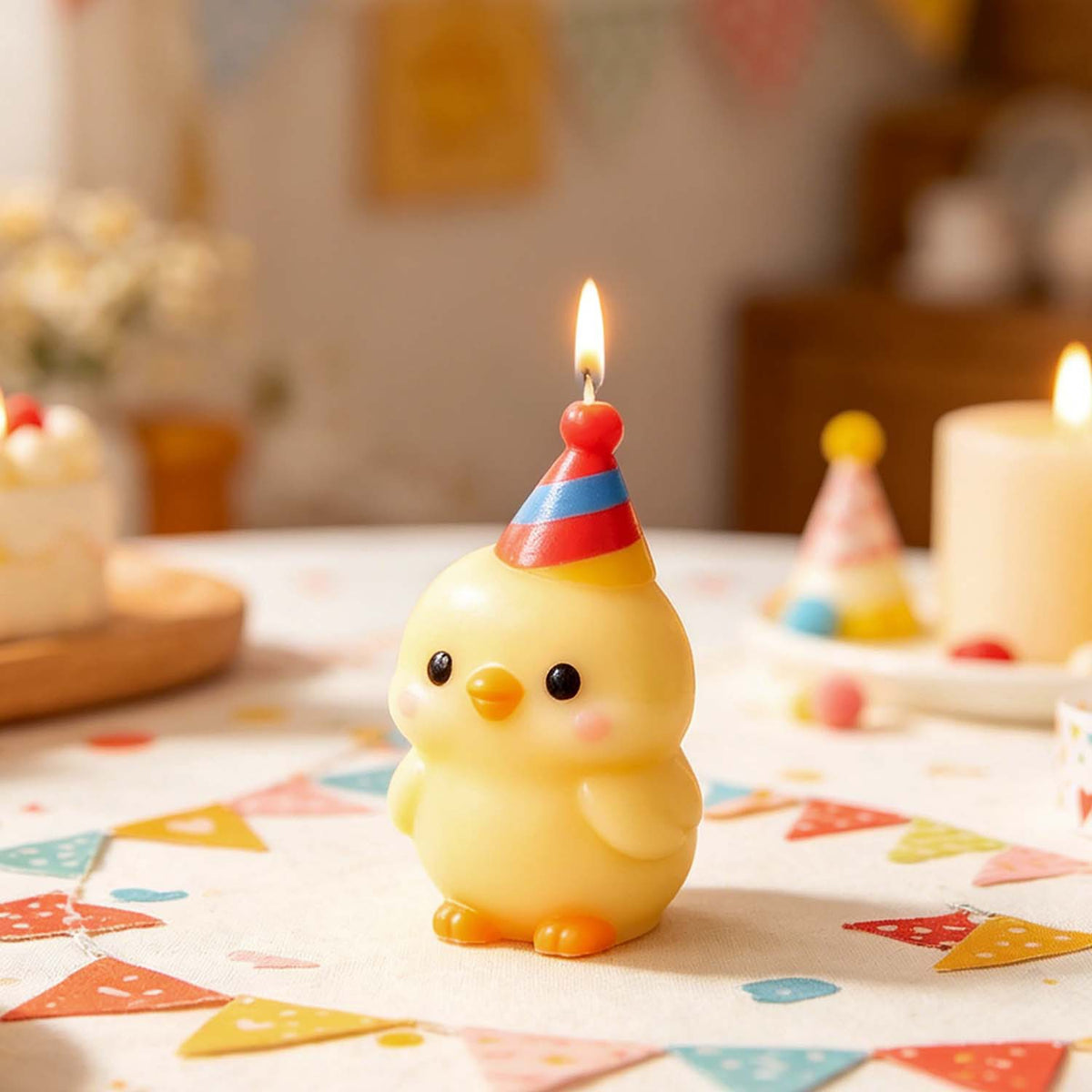 Cute Duck with Birthday Hat Silicone Mold, DIY Scented Candle Figurine Mould, Birthday Party Decor Ornament Casting Mold