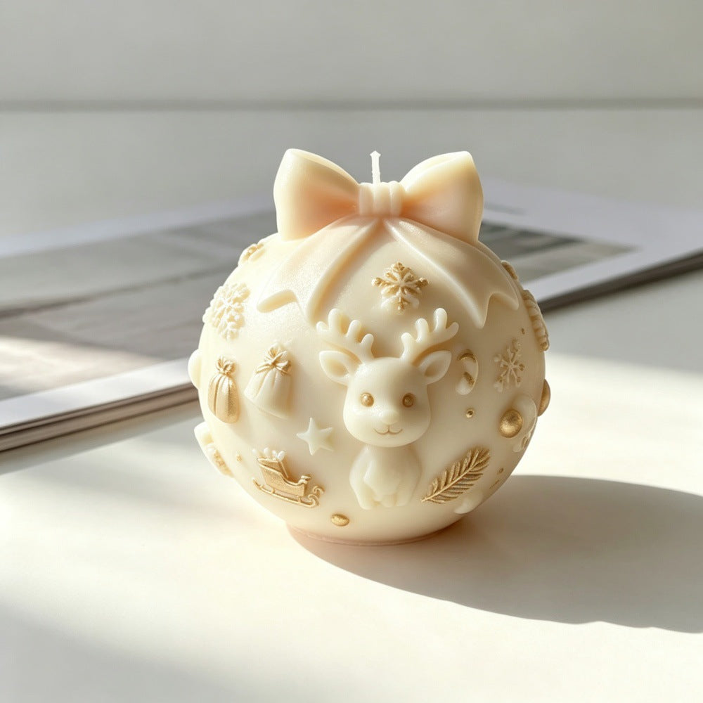 Christmas Embossed Sphere Silicone Mold, Bow Crystal Ball Design, DIY Scented Candle & Festive Decoration Mold