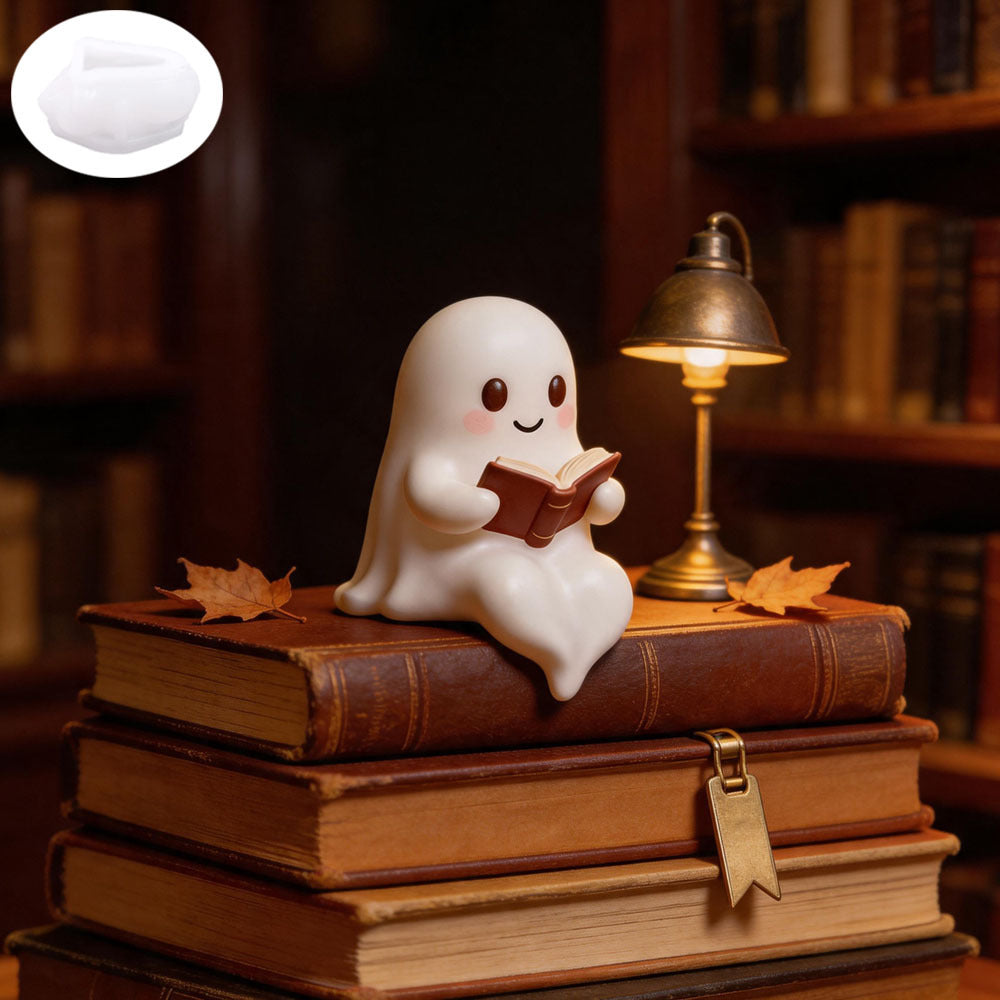 Cute Reading Ghost Silicone Mold, Halloween Mini Ghost Ornament Mold, DIY Aromatherapy Candle for Home Decoration