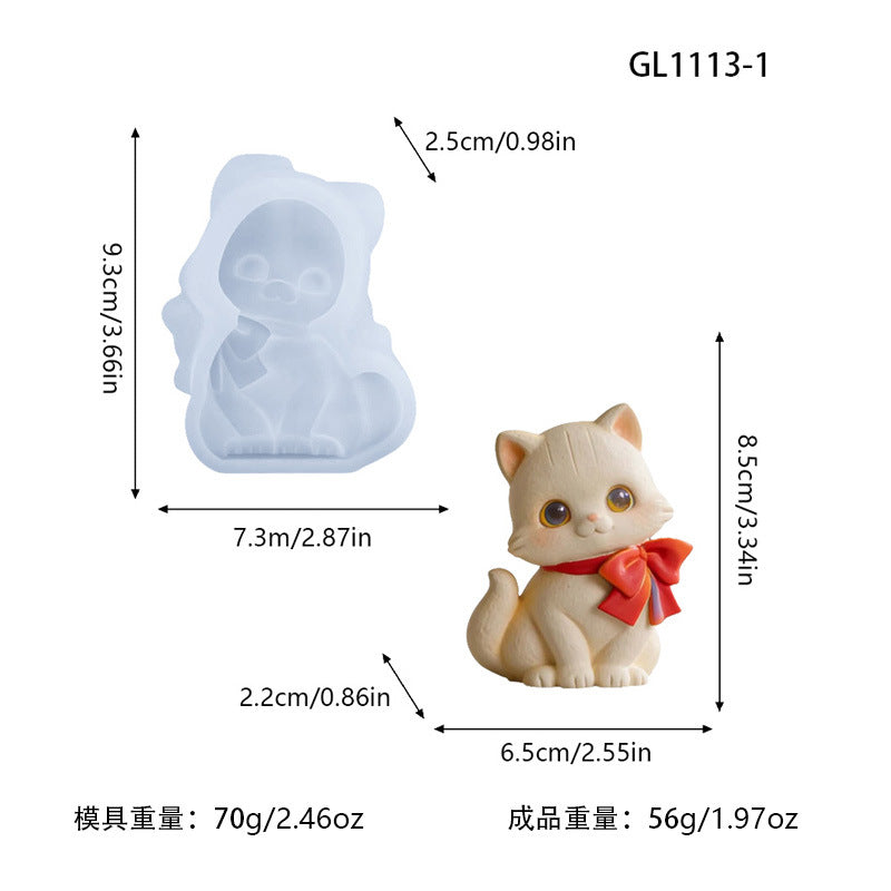3D Embossed Big-Eyed Kitten Silicone Mold, Bow Sitting Cute Cat Mold for Aromatherapy Candle & Gypsum Home Decor