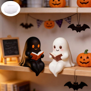 Cute Reading Ghost Silicone Mold, Halloween Mini Ghost Ornament Mold, DIY Aromatherapy Candle for Home Decoration