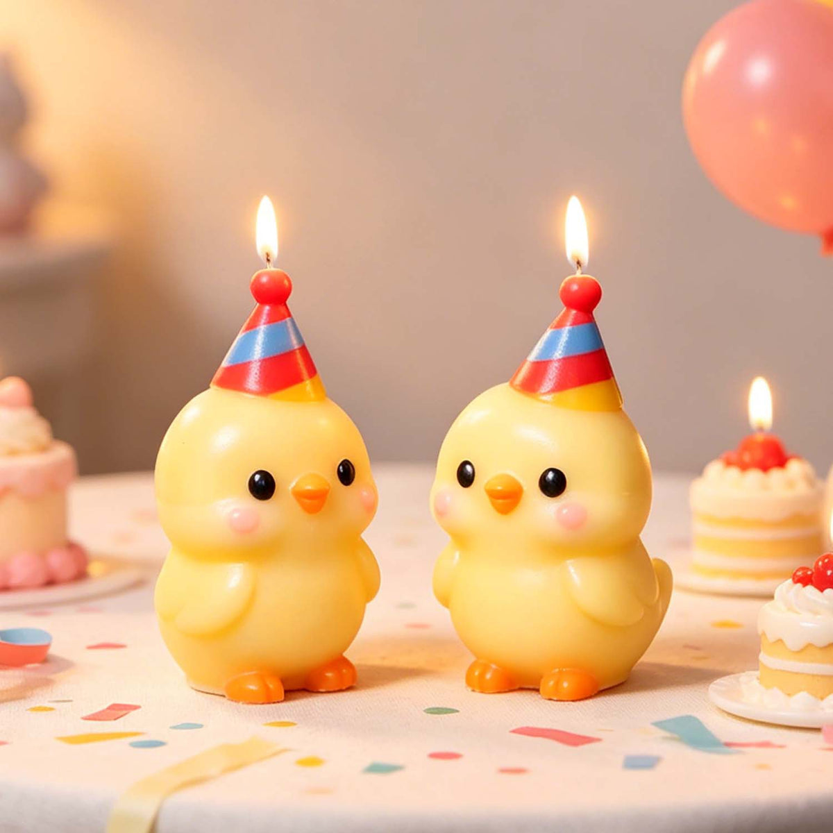 Cute Duck with Birthday Hat Silicone Mold, DIY Scented Candle Figurine Mould, Birthday Party Decor Ornament Casting Mold