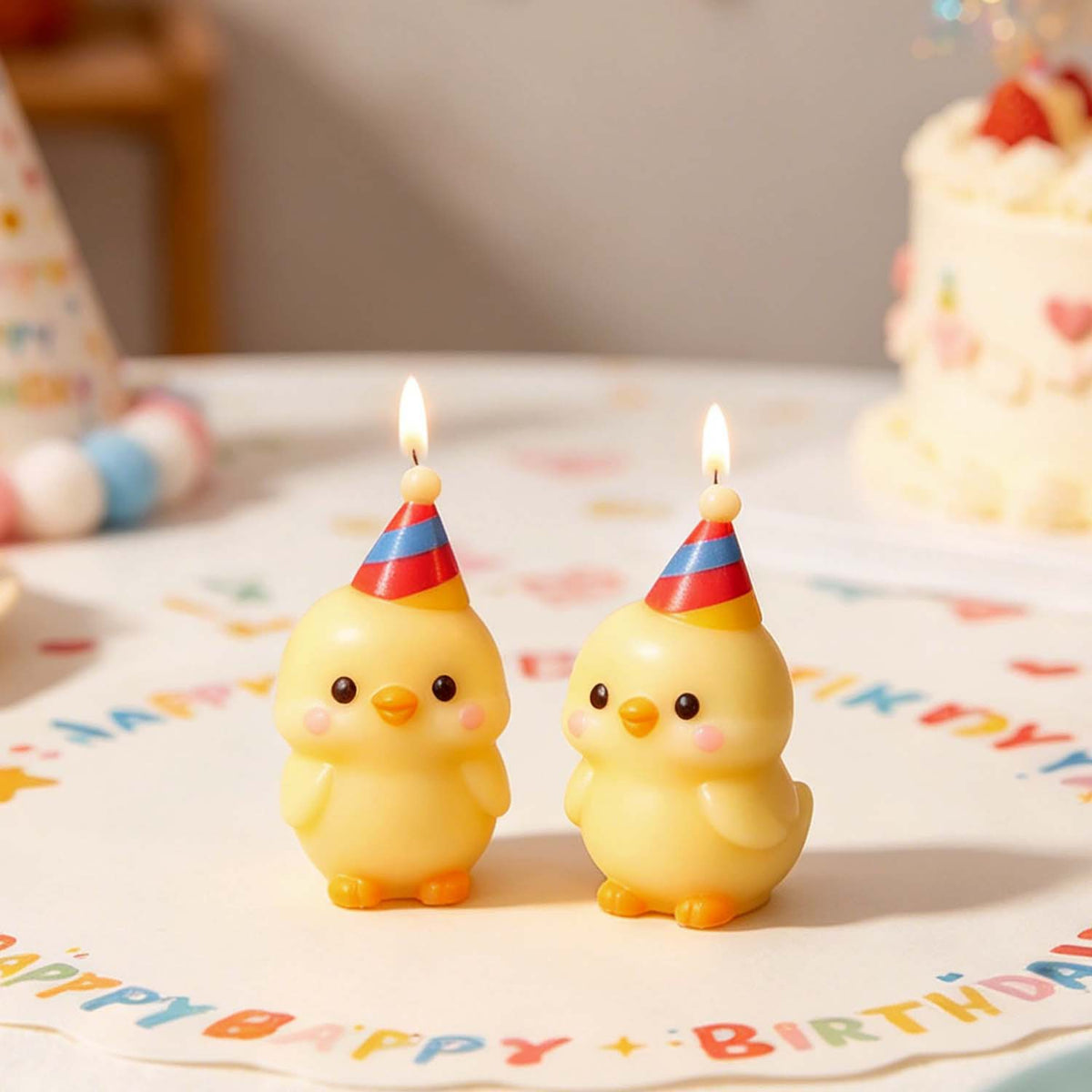 Cute Duck with Birthday Hat Silicone Mold, DIY Scented Candle Figurine Mould, Birthday Party Decor Ornament Casting Mold