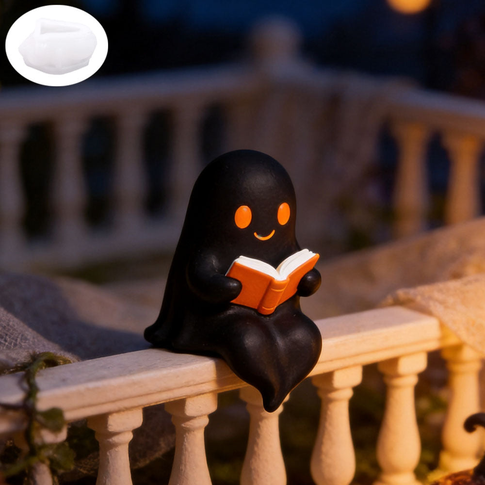 Cute Reading Ghost Silicone Mold, Halloween Mini Ghost Ornament Mold, DIY Aromatherapy Candle for Home Decoration