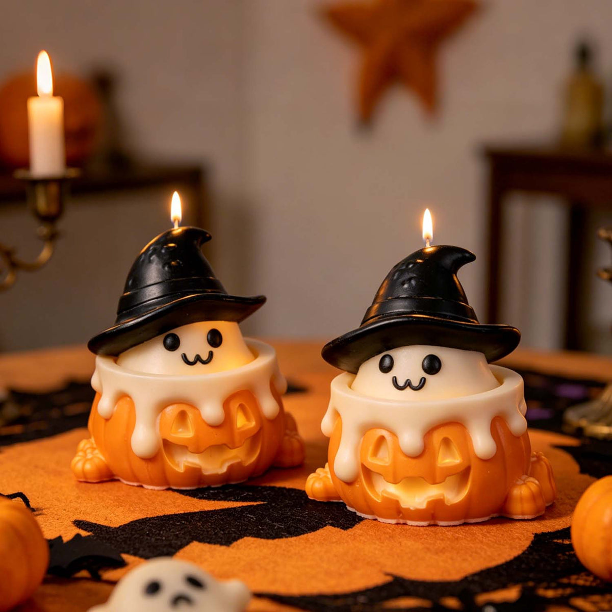 Cute Ghost in Pumpkin Cup Silicone Mold, Halloween DIY Scented Candle Mould, Ghost Ornament Casting Mold for Home Party Decor