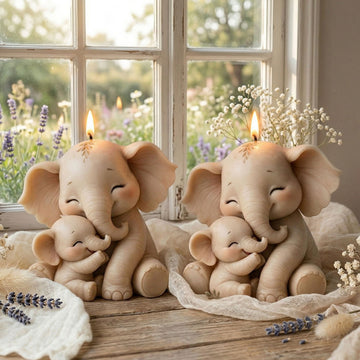 Mother & Baby Big‑Ear Elephant Silicone Mold, Sitting Elephant Figurine Mould, DIY Scented Candle for Home Decor