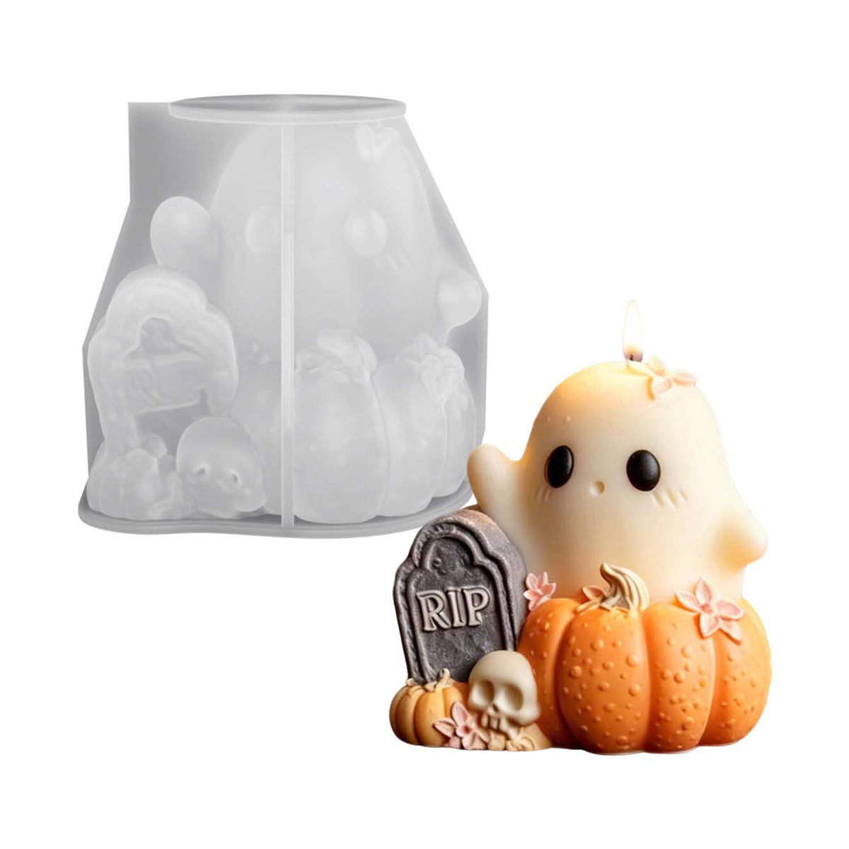 Halloween Ghost, Pumpkin & Skull Silicone Mold, DIY Grave Tombstone Aromatherapy Candle Mold for Home Halloween Decor