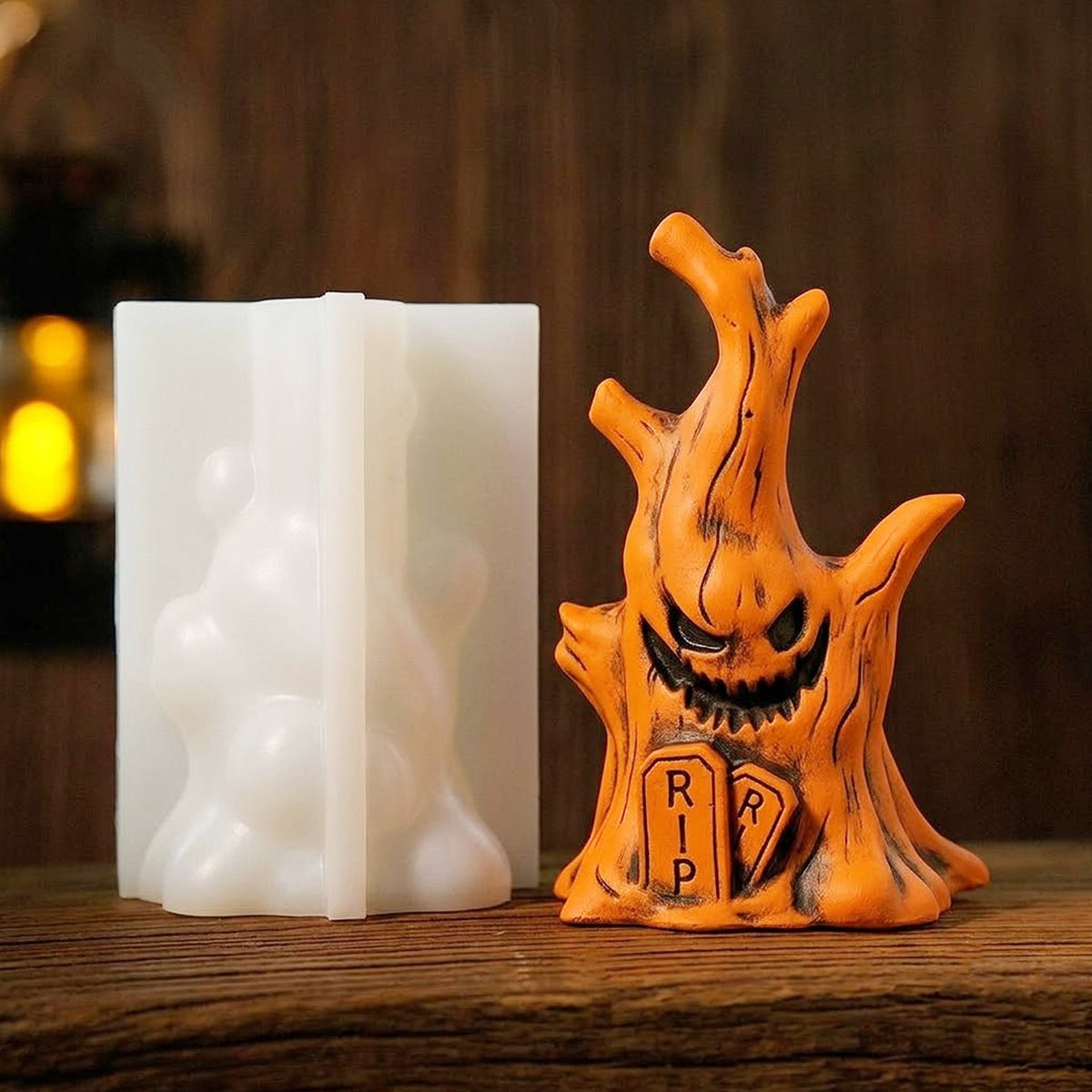 3D Spooky Tree Stump Silicone Mold, Halloween Creepy Tree Monster Mould, Scented Candle & Soap Casting Mold for Home Halloween Decor