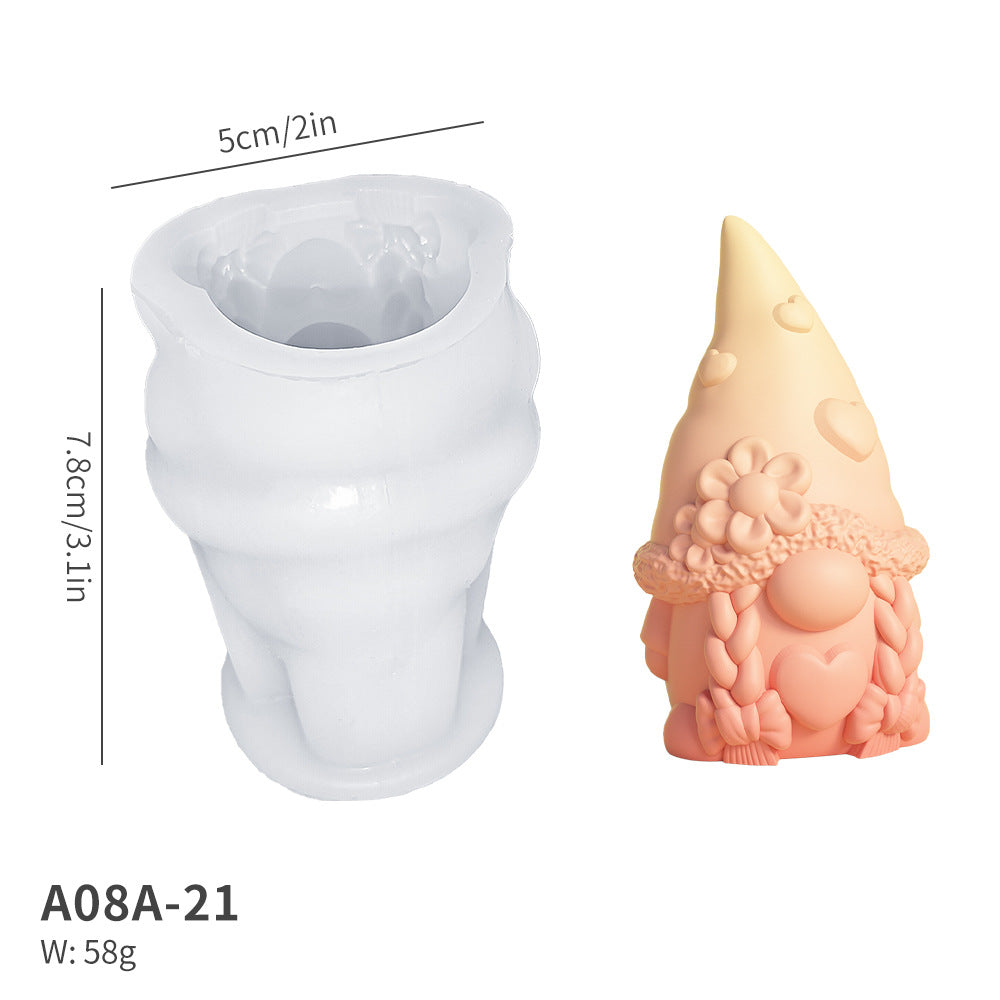 Christmas Gnome & Kitten Silicone Mold – 3D Figurine Candle Mold for Plaster, Resin & Wax, Heart Star Nordic Decor DIY