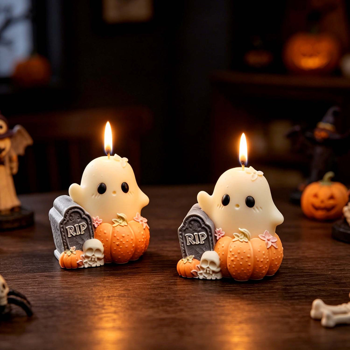 Halloween Ghost, Pumpkin & Skull Silicone Mold, DIY Grave Tombstone Aromatherapy Candle Mold for Home Halloween Decor