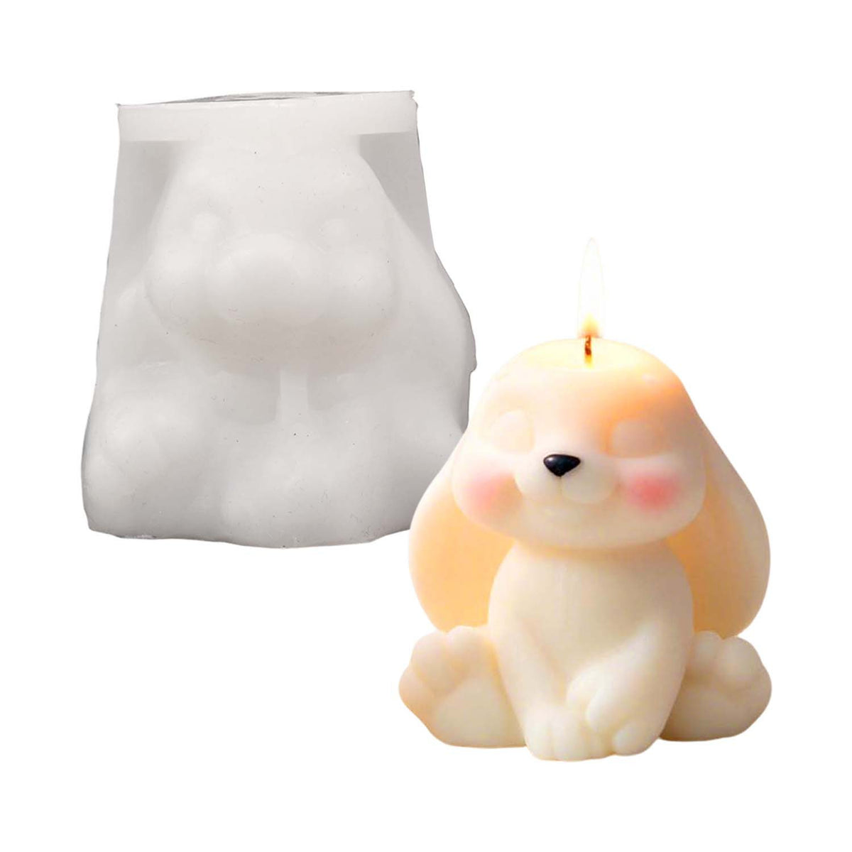 Sitting Long‑Eared Rabbit Silicone Mold, Cute Bunny Figurine Mould, DIY Scented Candle for Home Decor