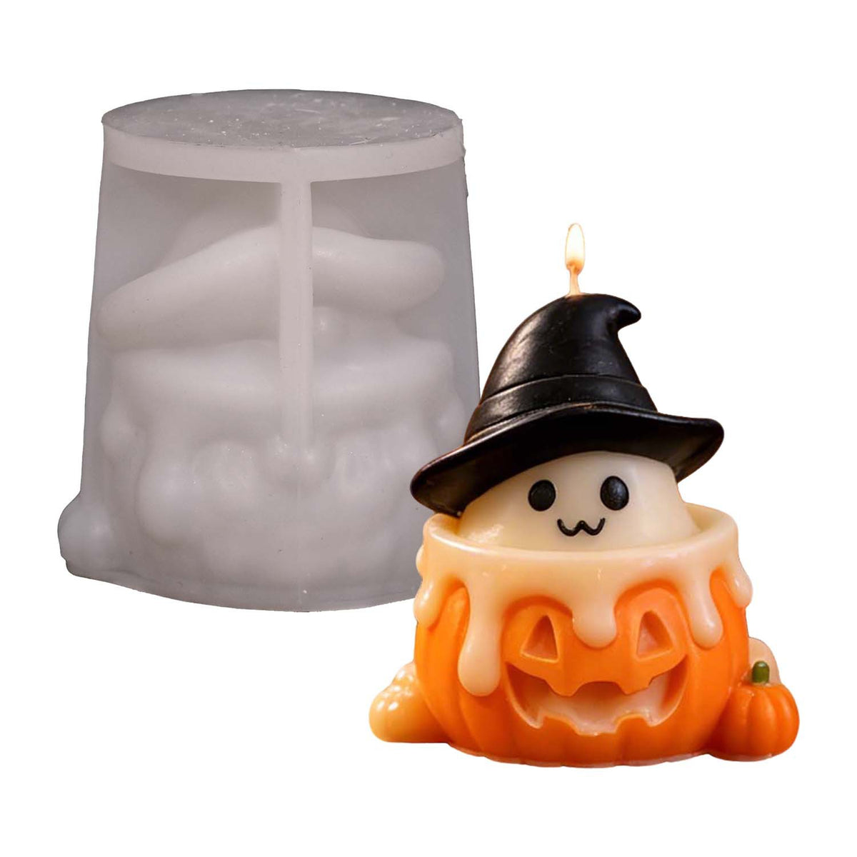 Cute Ghost in Pumpkin Cup Silicone Mold, Halloween DIY Scented Candle Mould, Ghost Ornament Casting Mold for Home Party Decor