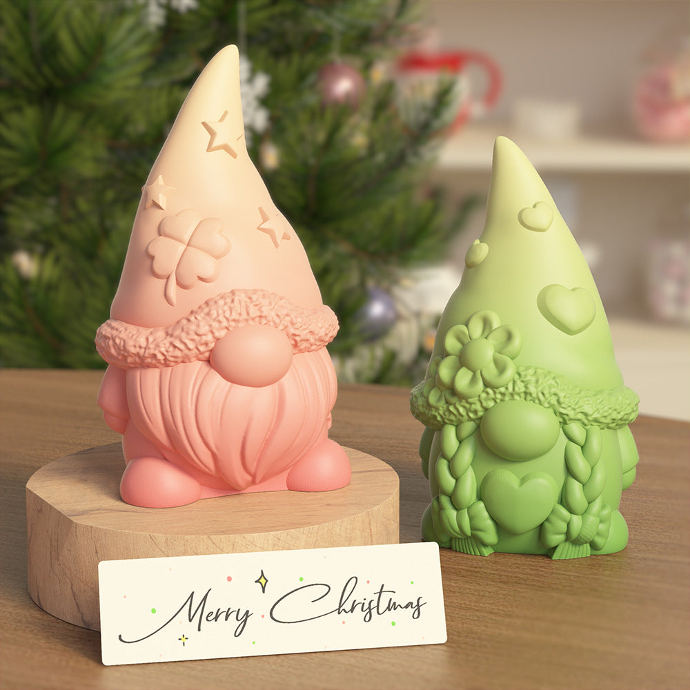 Christmas Gnome & Kitten Silicone Mold – 3D Figurine Candle Mold for Plaster, Resin & Wax, Heart Star Nordic Decor DIY