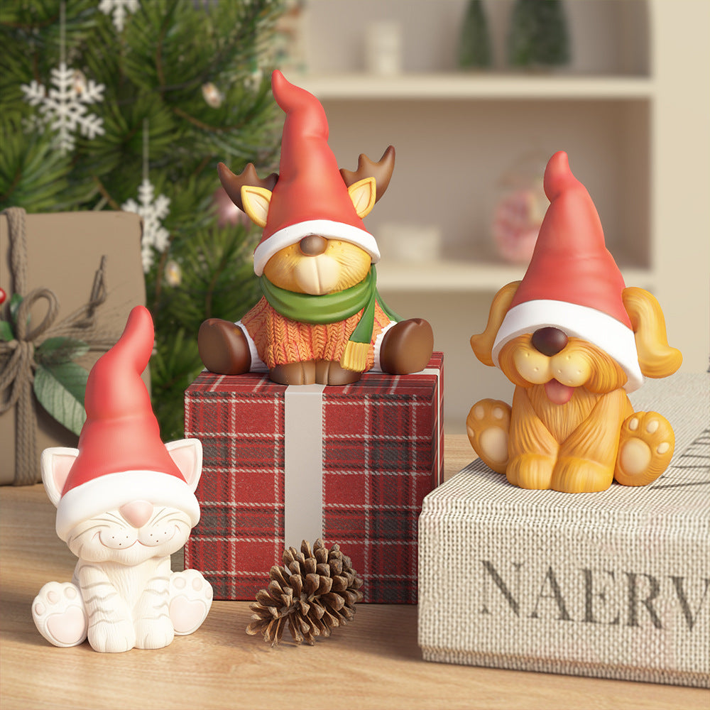 Christmas Gnome & Kitten Silicone Mold – 3D Figurine Candle Mold for Plaster, Resin & Wax, Heart Star Nordic Decor DIY