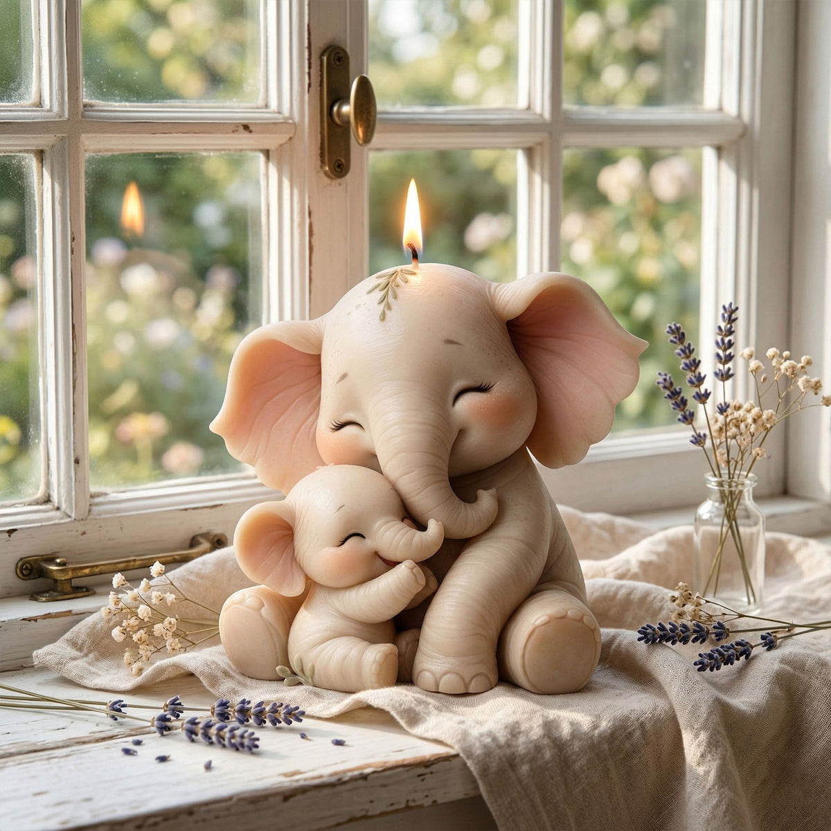 Mother & Baby Big‑Ear Elephant Silicone Mold, Sitting Elephant Figurine Mould, DIY Scented Candle for Home Decor