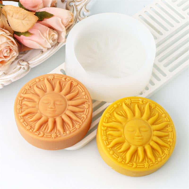 Embossed Moon Face Soap Silicone Mold-Sun Face Candle Mold-Round Fragrance Soap Mold-Essential Oil Soap Mold-DIY Chocolate/Jelly/Pastry Mold