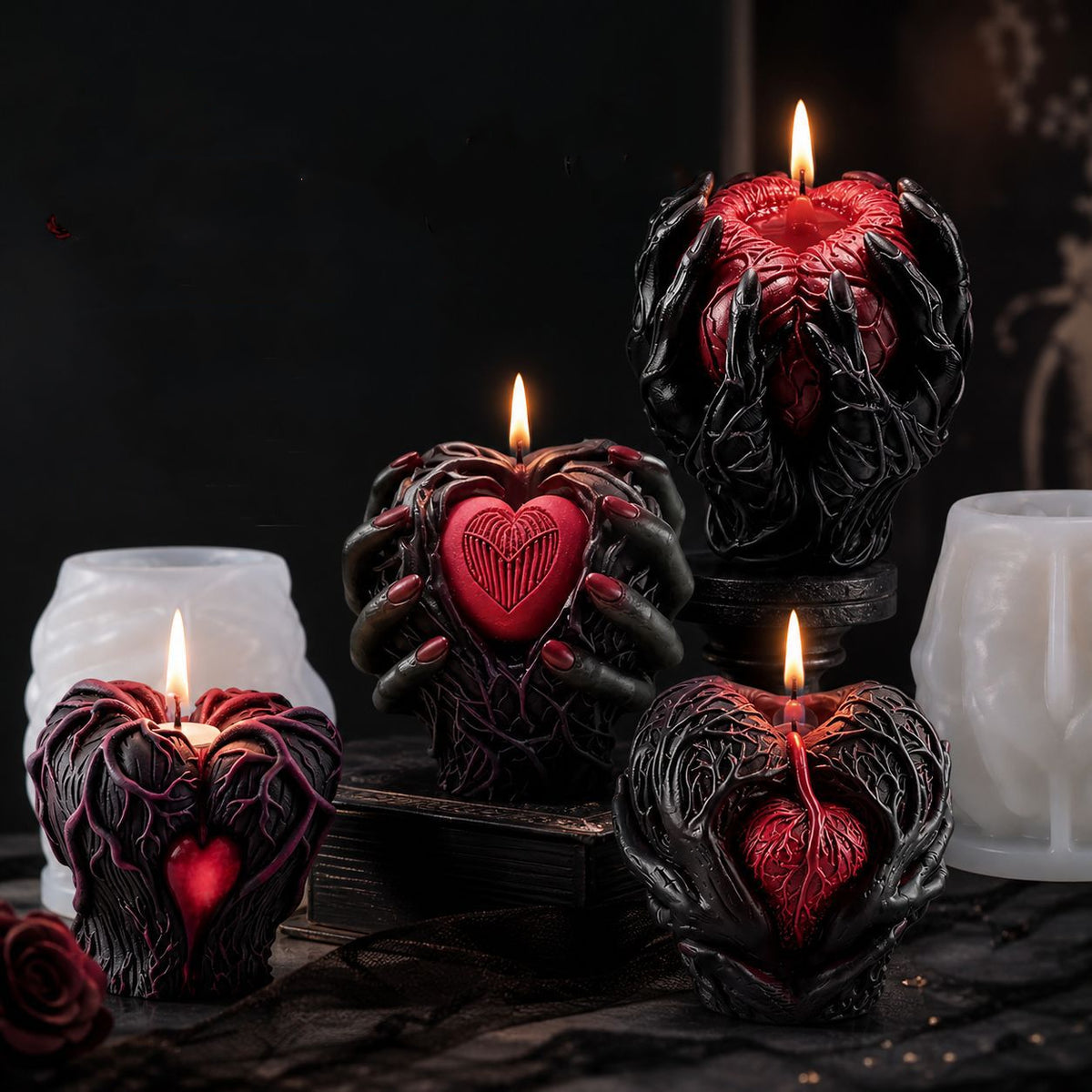 Halloween Hand Holding Heart Silicone Candle Mold, DIY Scary Horror Resin Ornament Mold for Aromatherapy Candle