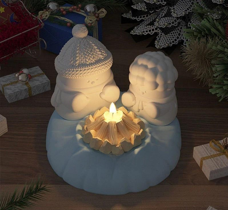 Cute Snowman Silicone Mold-Snowman Candle Mold-Snowman By the Fire Concrete Mold-Aromatherapy Plaster Ornament Mold-Christmas Decoration