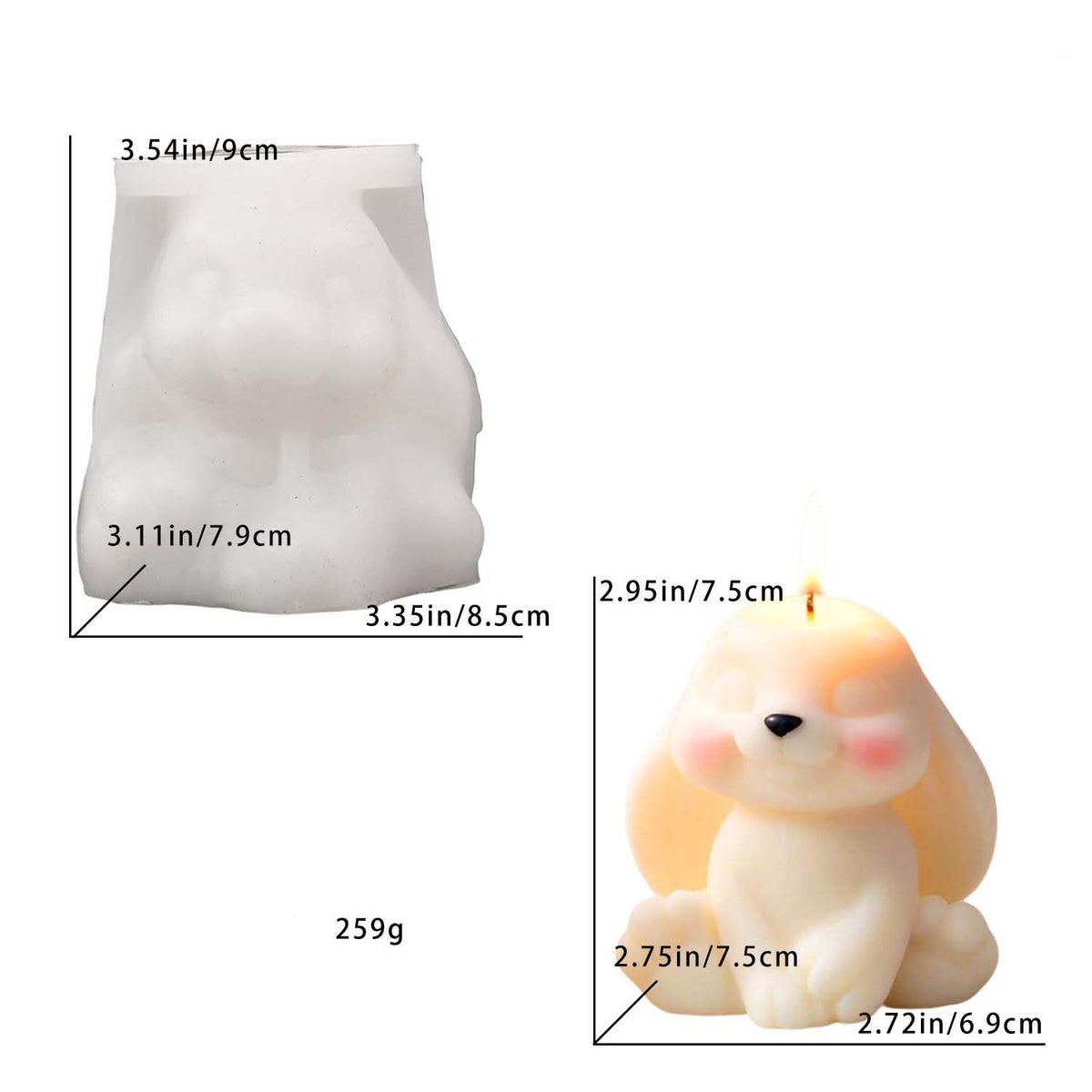 Sitting Long‑Eared Rabbit Silicone Mold, Cute Bunny Figurine Mould, DIY Scented Candle for Home Decor