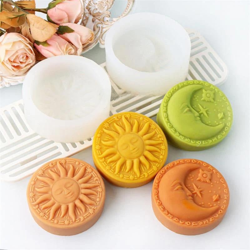 Embossed Moon Face Soap Silicone Mold-Sun Face Candle Mold-Round Fragrance Soap Mold-Essential Oil Soap Mold-DIY Chocolate/Jelly/Pastry Mold