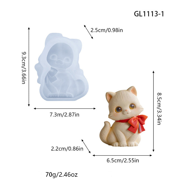 3D Embossed Big-Eyed Kitten Silicone Mold, Bow Sitting Cute Cat Mold for Aromatherapy Candle & Gypsum Home Decor