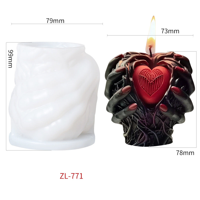 Halloween Hand Holding Heart Silicone Candle Mold, DIY Scary Horror Resin Ornament Mold for Aromatherapy Candle