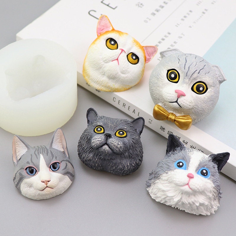 Cute Cat Head Silicone Mold-Animal Cat Resin Mold-Pet Ragdoll Cat Keychain Mold-Cat Fondant Cake Decor Mold-Scented Plaster Cat Mold