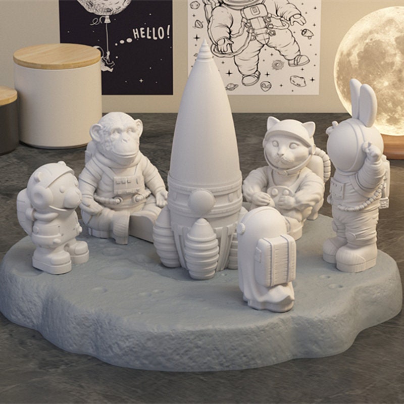 Astronaut Animal Silicone Mold-Cute Astronaut Keychain Resin Mold-Space Rocket Mold-Concrete Planet Moon Mold-DIY Micro Landscape Decor Mold