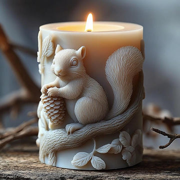 Embossed Squirrel Candle Silicone Mold-Squirrel Pillar Candle Mold-Pine Cone Candle Mold-Christmas Candle Mold-DIY Aromatherapy Plaster Mold