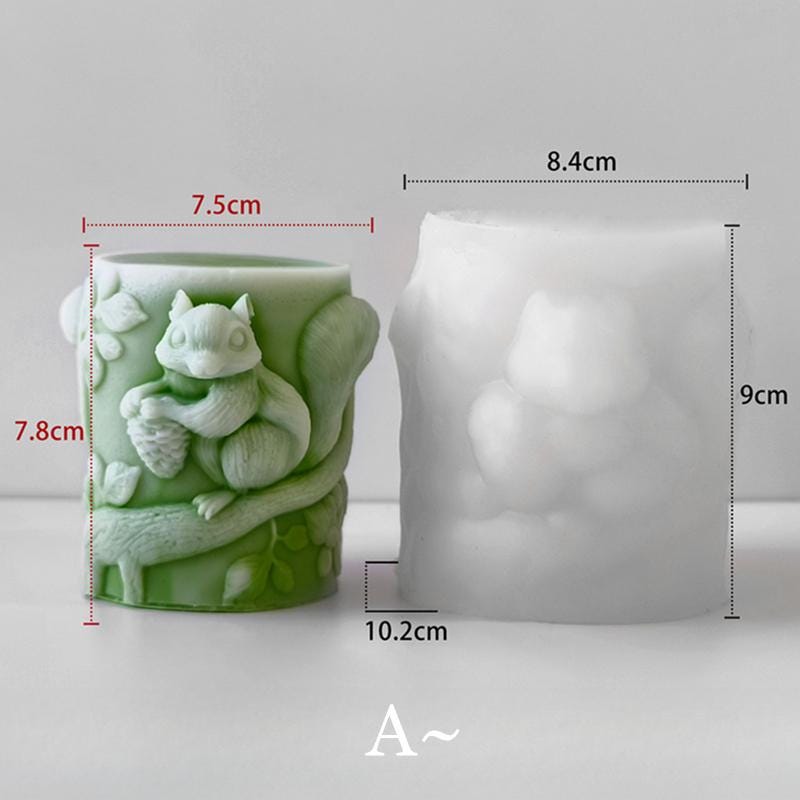 Embossed Squirrel Candle Silicone Mold-Squirrel Pillar Candle Mold-Pine Cone Candle Mold-Christmas Candle Mold-DIY Aromatherapy Plaster Mold