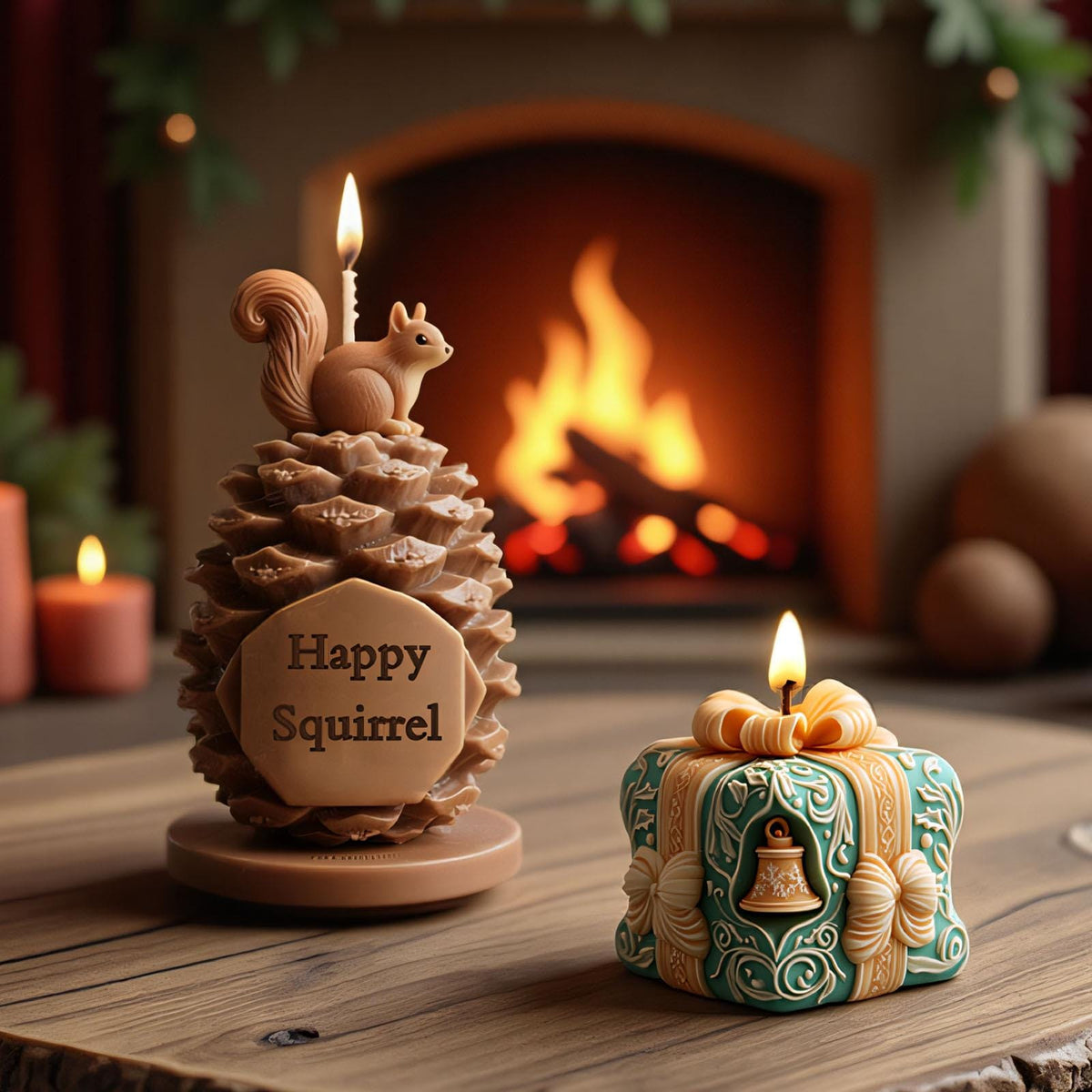 Christmas Candle Silicone Mold-Christmas Apple Candle Mold-Squirrel Pine Cone Candle Mold-Bell Gift Box Candle Mold-Soy Wax Candle Mold