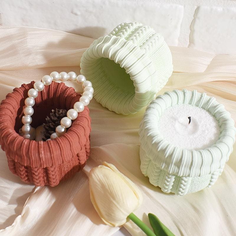 Knit Sweater Candle Jar Mold,Candle Box Mold,Container Plaster Mold Resin Mold,Concrete Planter Mold,Candle Vessel Silicone Casting Mold