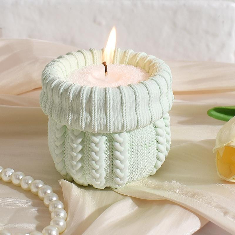 Knit Sweater Candle Jar Mold,Candle Box Mold,Container Plaster Mold Resin Mold,Concrete Planter Mold,Candle Vessel Silicone Casting Mold