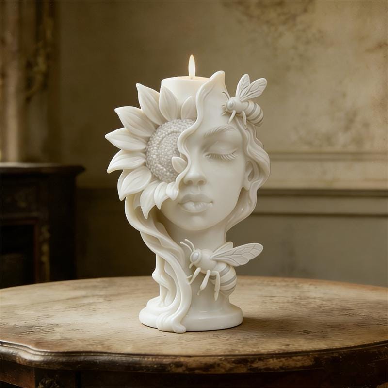 Sunflower Goddess Candle Mold, Sculptural Woman Scented Candle Mold