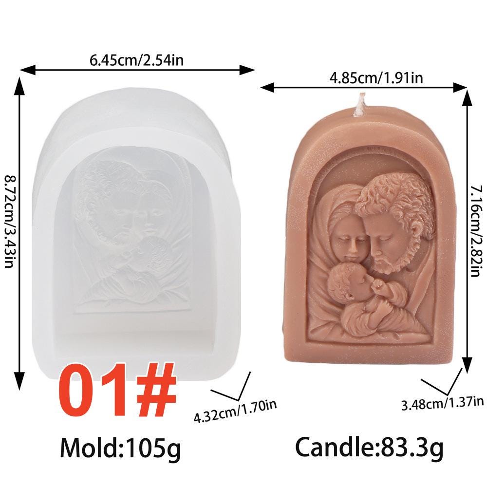 Holy Family Candle Silicone Mold-God/Our Lady/Child Pattern Soap Mold-DIY Essential Oil Soap Mold-Handmade Soap Mold-Pastry/Moon Cake Mold