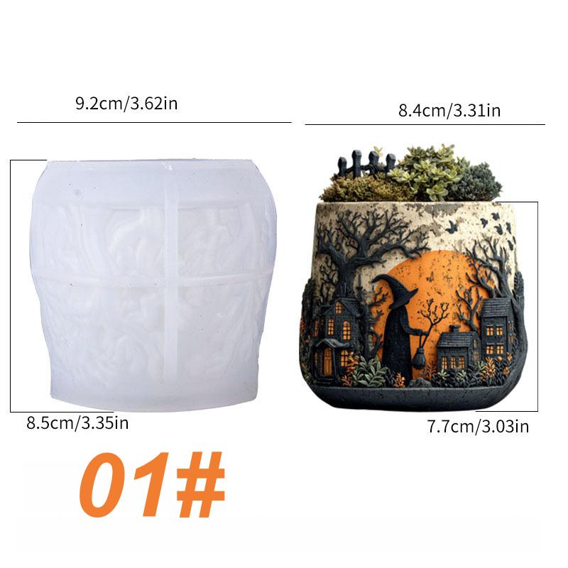 Witch flower pot silicone molds-Halloween Candle jar/cup/vessel plaster concrete raysin molds-Embossed Crow Pattern Storage Jar Resin Mold