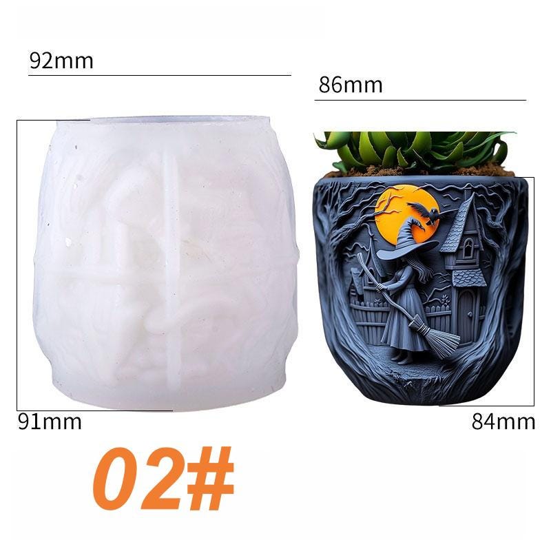 Witch flower pot silicone molds-Halloween Candle jar/cup/vessel plaster concrete raysin molds-Embossed Crow Pattern Storage Jar Resin Mold