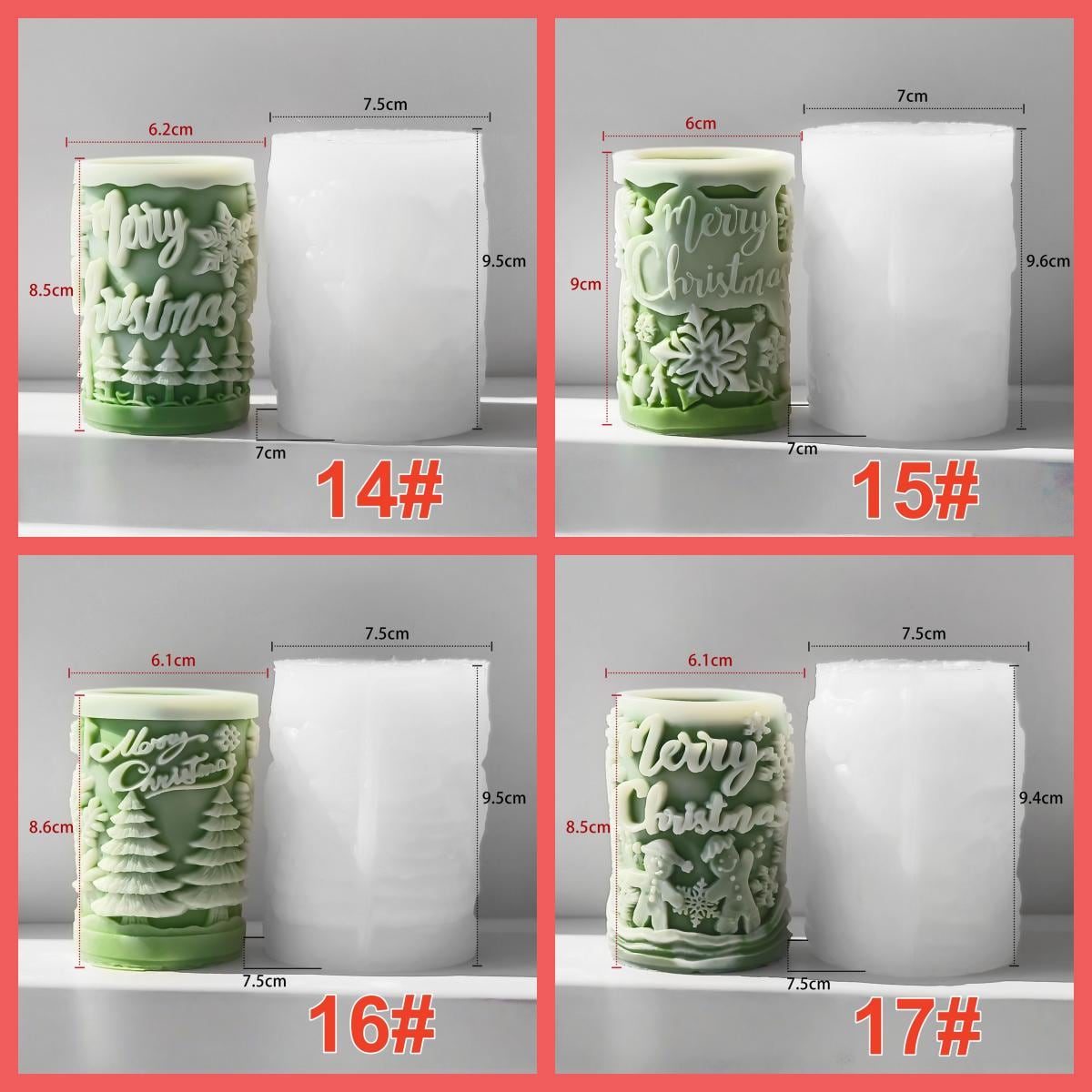 Elk Pillar Candle Silicone Molds-17 styles Christmas Candle Molds-Snowflake/Santa Claus/Pine Tree Pattern-Soy Wax Mold for DIY Candle Making