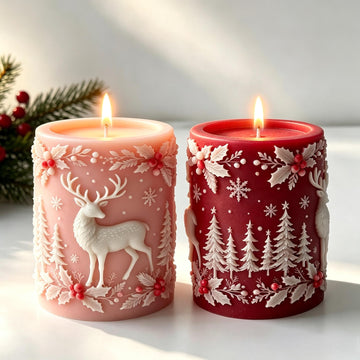 Elk Pillar Candle Silicone Molds-17 styles Christmas Candle Molds-Snowflake/Santa Claus/Pine Tree Pattern-Soy Wax Mold for DIY Candle Making