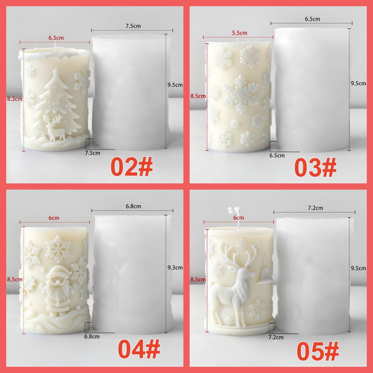 Elk Pillar Candle Silicone Molds-17 styles Christmas Candle Molds-Snowflake/Santa Claus/Pine Tree Pattern-Soy Wax Mold for DIY Candle Making