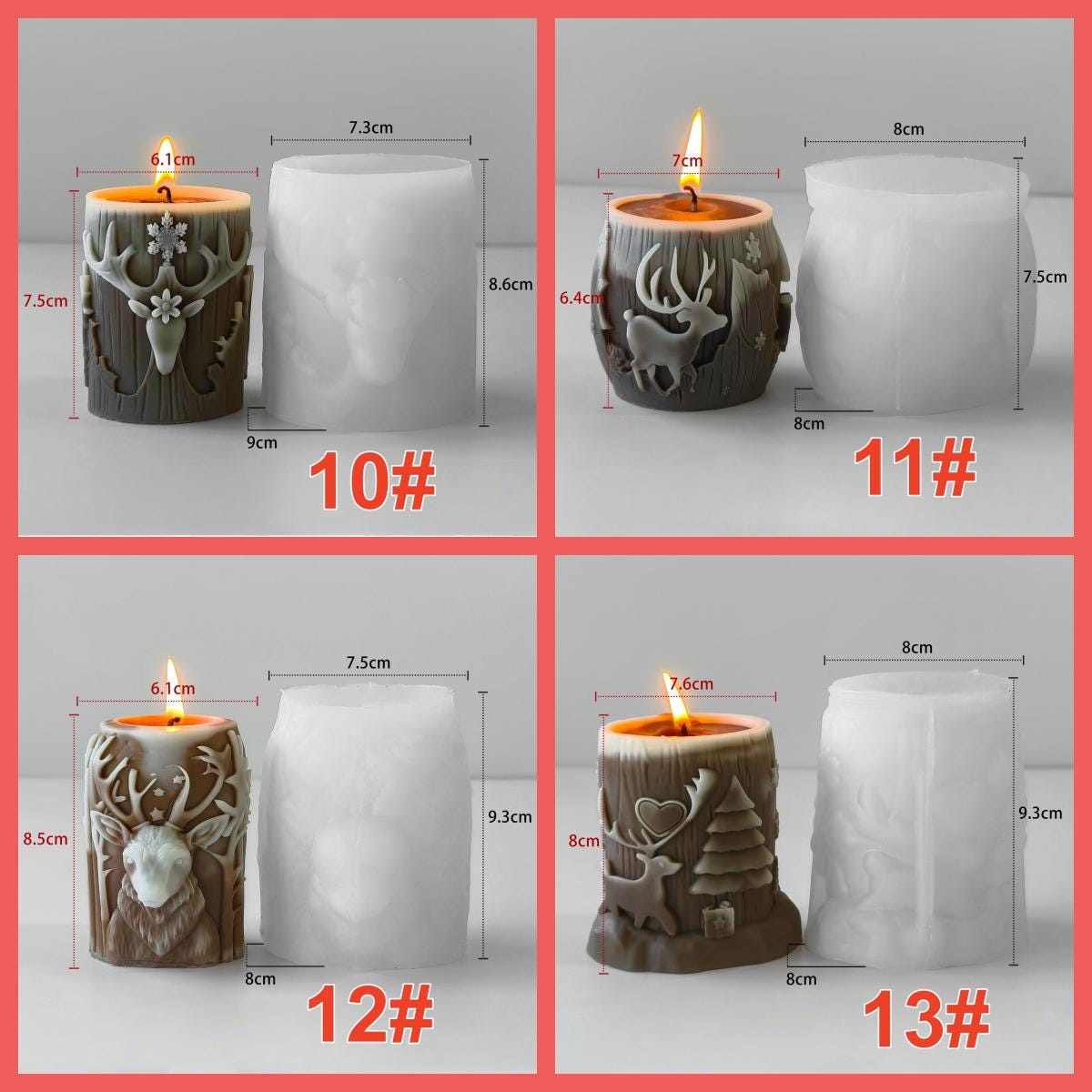 Elk Pillar Candle Silicone Molds-17 styles Christmas Candle Molds-Snowflake/Santa Claus/Pine Tree Pattern-Soy Wax Mold for DIY Candle Making